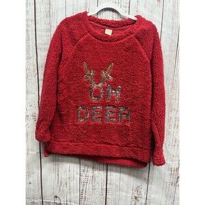 Oh Deer Christmas Sweater Womens Size L (12-14) Red Sequin Holiday
